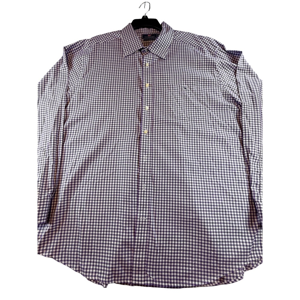 Vineyard Vines Slim Fit Tucker Shirt Purple Gingham Cotton Mens XXL Long Sleeve